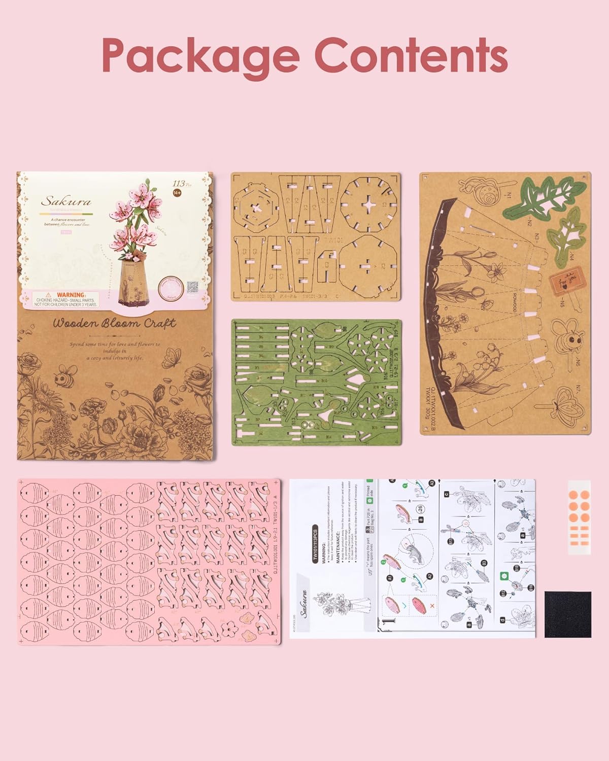 Rowood DIY Wooden Flower Sakura 3D Wooden Puzzle TW101