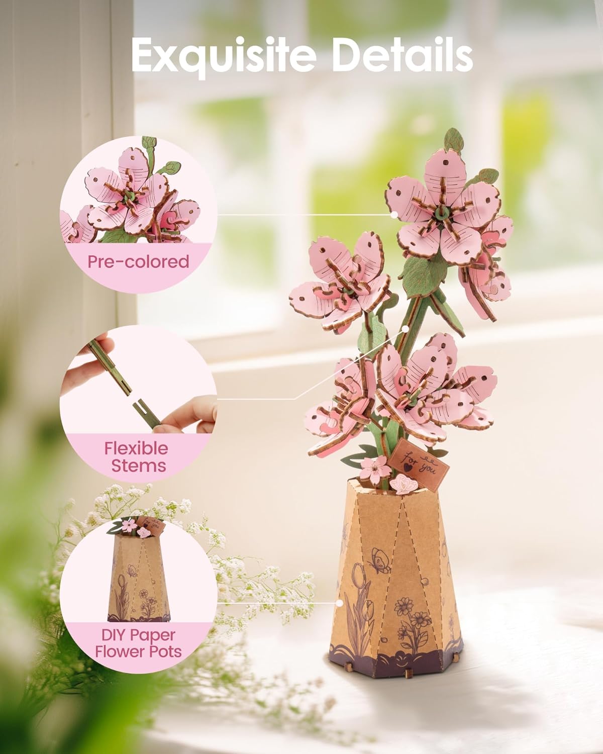 Rowood DIY Wooden Flower Sakura 3D Wooden Puzzle TW101