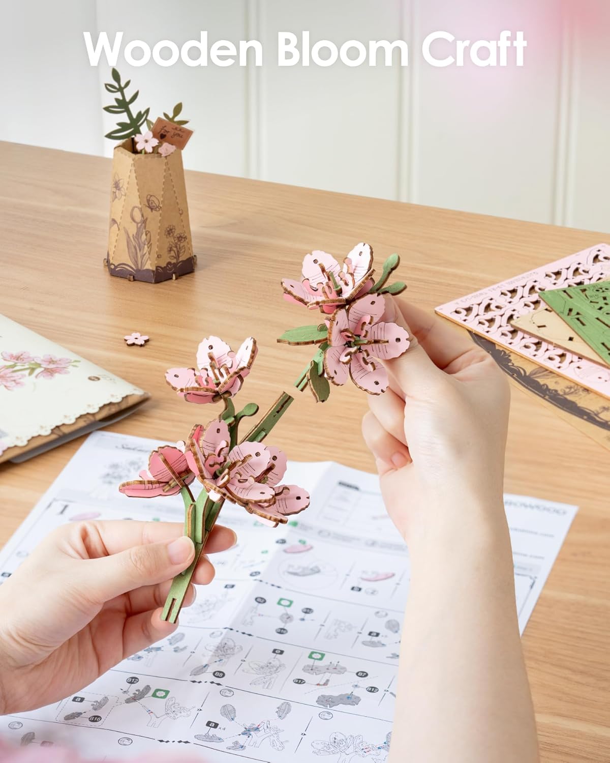 Rowood DIY Wooden Flower Sakura 3D Wooden Puzzle TW101