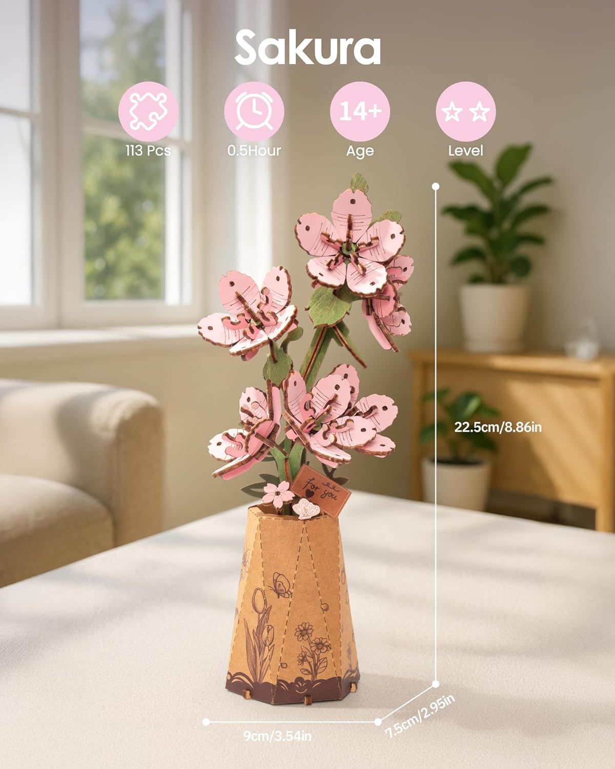 Rowood DIY Wooden Flower Sakura 3D Wooden Puzzle TW101